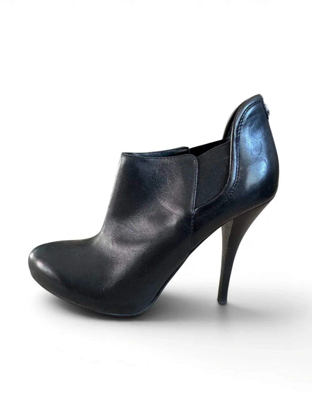 GUESS Leather Stiletto Ankle Booties Black Chelsea Heels Size 6